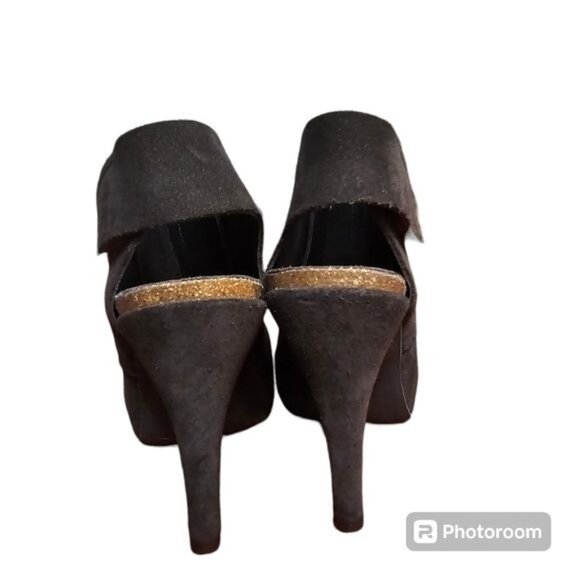 Pedro Garcia Suede Slingback Platform Heels Sz 6.5 Brown Designer Peep Toe - Picture 6 of 9